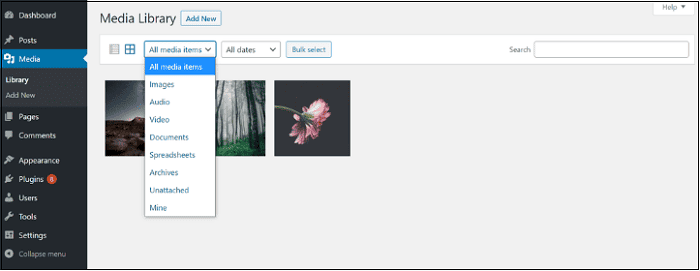 WordPress-rečnik-za-početnike-media-library-snimak-ekrana