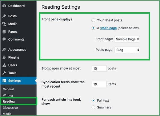 podešavanje-početne-strane-opcija-settings-reading-snimak-ekrana