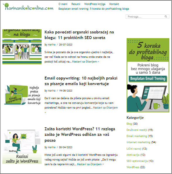 wordpress-rečnik-homepage-snimak-ekrana-početne-stranice-marinanikoliconline