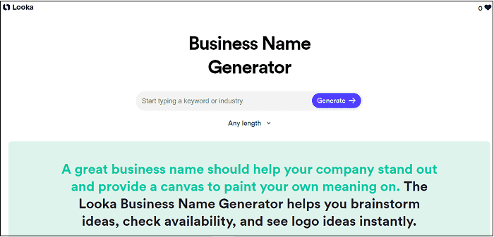 looka-generator-snimak-ekrana-za pronalazenje-poslovnog-imena